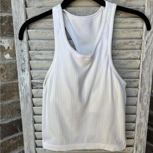 Lululemon Tank Top Size 6 White Ribbed Shelf Bra Racerback good used condition.l